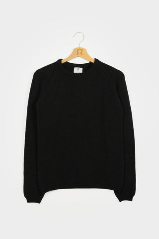 Black recycled cashmere crew neck Giulietta sweater by Rifo. 
