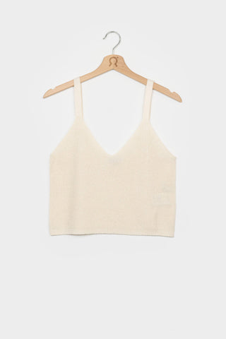White v-neck recycled silk Grace tank top by Rifo. 