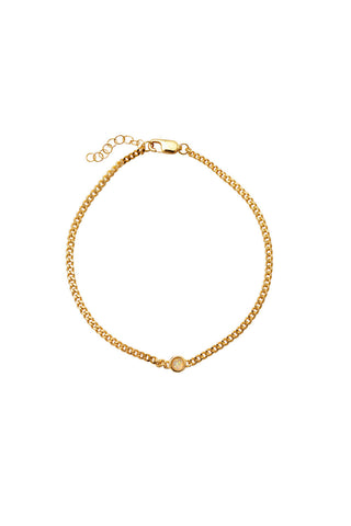 Gold and Opal stone chain bracelet on white background. 