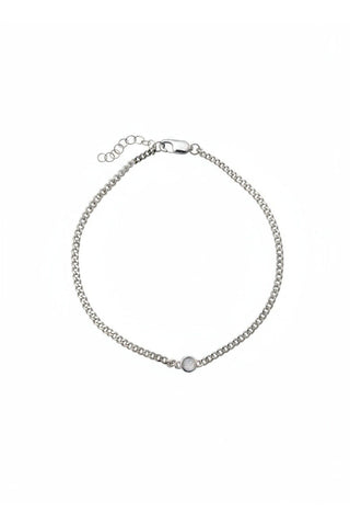 Sterling silver and Opal stone chain bracelet on white background. 
