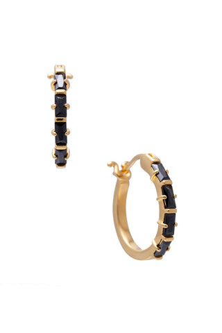 Sarah Mulder gold Kelly Hoops with black cubic zirconia. 