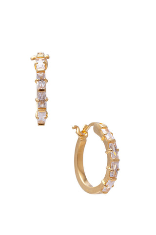 Sarah Mulder gold Kelly Hoops with clear cubic zirconia. 