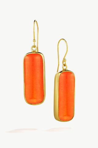 Soko Umbo Drop Earrings in gold with orange glass. 