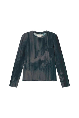Flat-lay of blue organic cotton ombre print Brisa long sleeve top by Thinking Mu. 