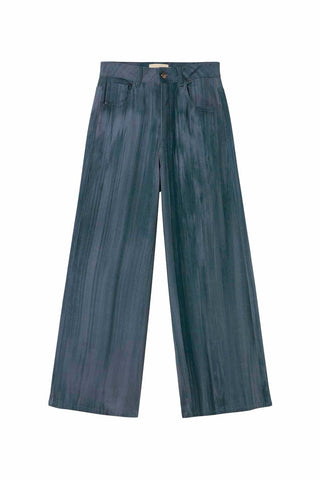Flat lay of blue ombre wide leg Heda pants by Thinking Mu. 