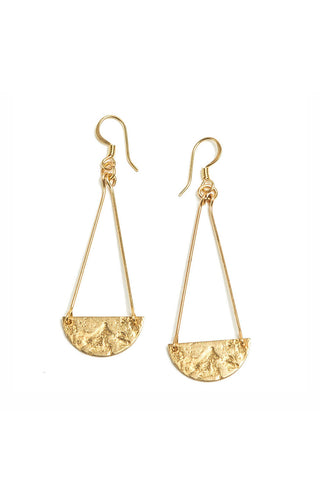 Tilly D'Oro hammered brass Crescent Drop Earrings. 