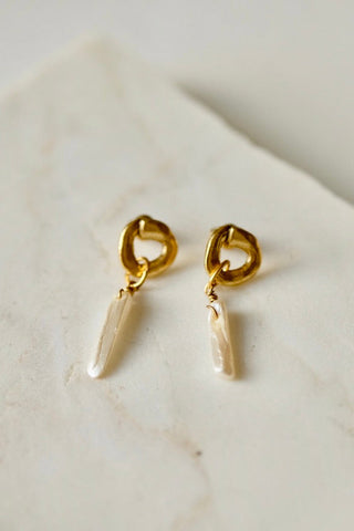 Gold plated gold and pearl drop Cycle Earrings by Tilly D'oro.  