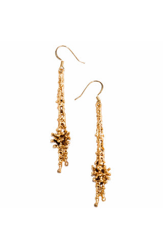 Gold plated Sun Spark dangling earrings by Tilly Doro. 