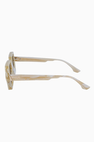Side view of Valley Eyewear Liberty sunglasses in travertine with light brown lenses. 