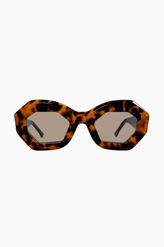 Valley Eyewear Opera Sunglasses in honey tortoise with light brown lenses. 