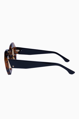 Side view of Valley Eyewear Opera Sunglasses in honey tortoise with light brown lenses. 
