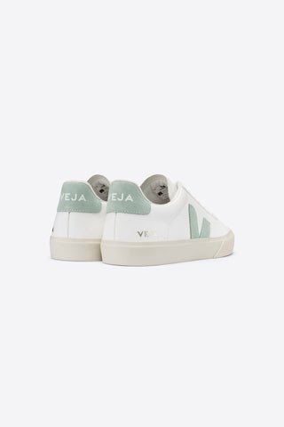 Back view of Veja Chromefree Leather Campo White + Matcha green eco-friendly sneakers. 