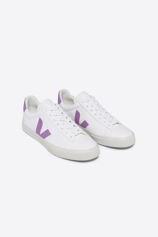Veja Chromefree Leather Campo White + Mulberry purple eco-friendly sneakers. 