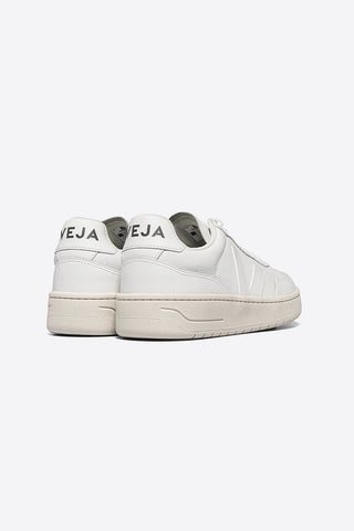 Back view of Veja V-90 Organic Traded Leather White eco-friendly sneakers. 