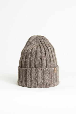 Oat brown thick knit yak wool hat by Dinadi. 