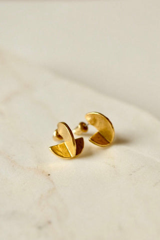 Gold plated Crescent stud earrings by Tilly D'oro. 