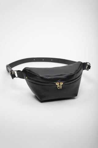 Veinage Musa upcycled black leather fanny pack.