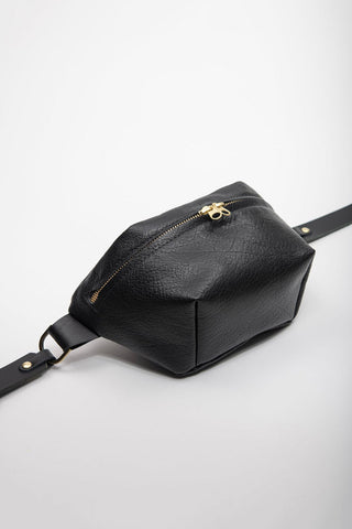 Veinage Musa upcycled black leather fanny pack.