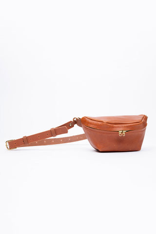 Veinage Musa upcycled rust leather fanny pack. 